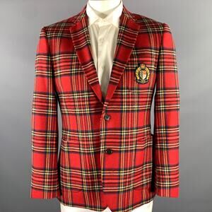 BROOKS BROTHERS Size 42 Red Tartan Wool Blend Sport Coat